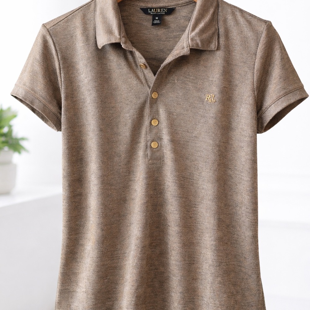 Lauren Ralph Lauren Taupe Brown Polo with Gold RL Monogram
